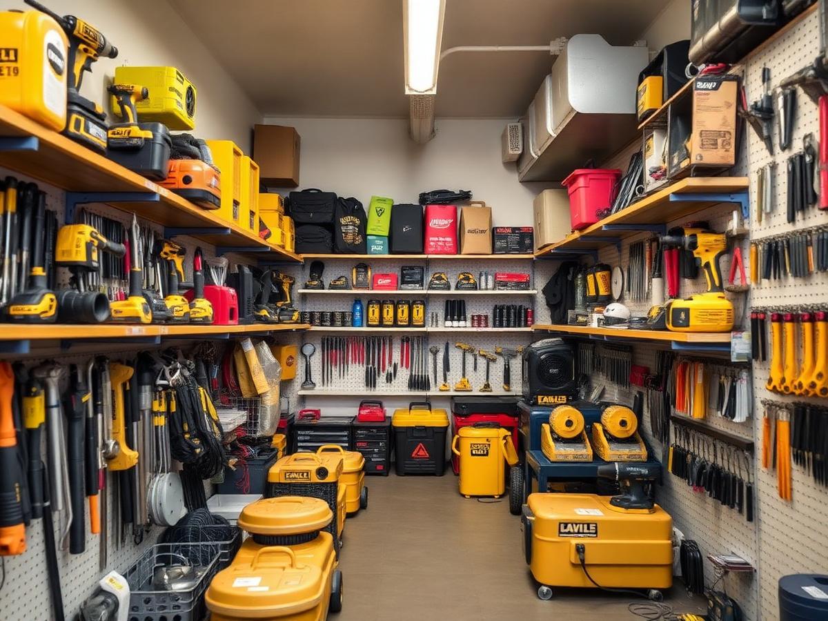 Interior da loja ALE Máquinas e Ferramentas com prateleiras de ferramentas